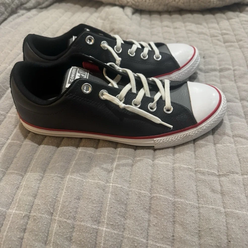 Converse All Star Street‎ All Leather Junior Size 6 Chuck Taylor Black Red Mason